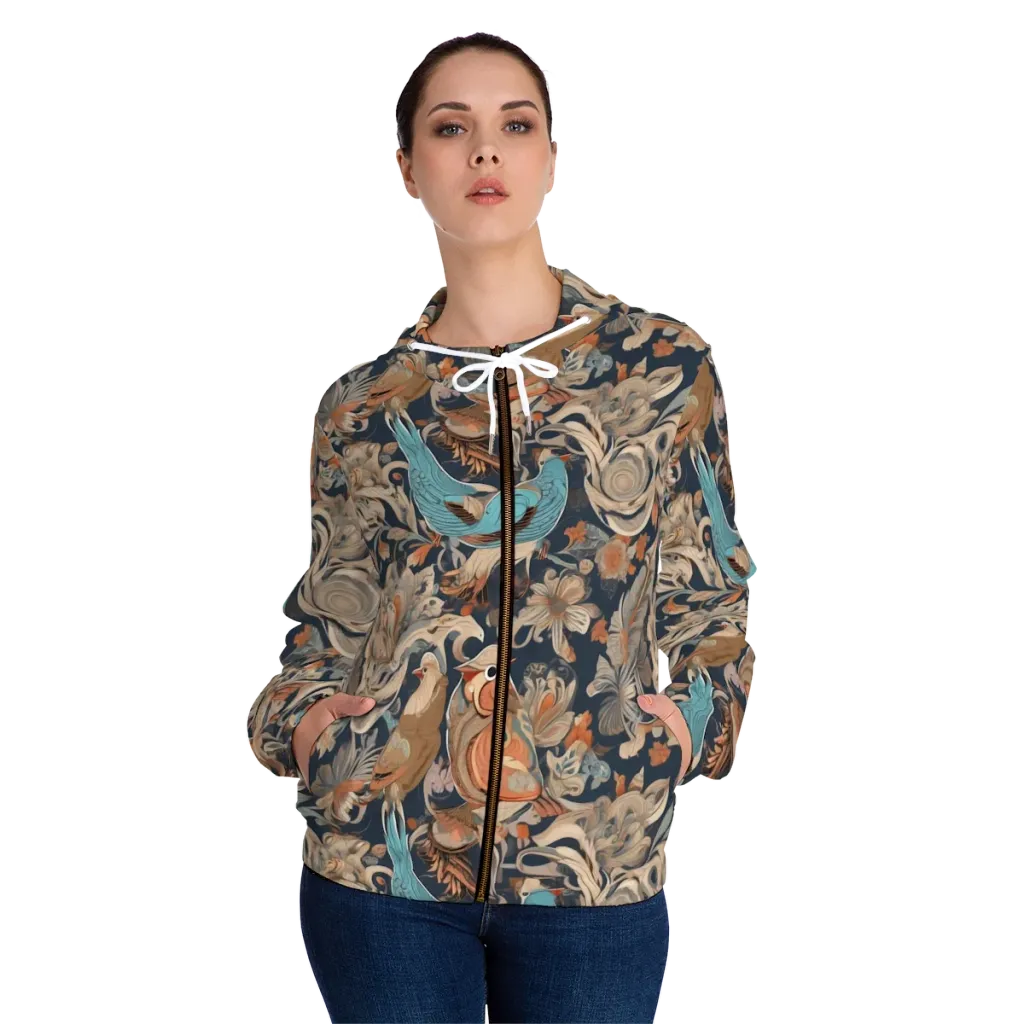 Aviary Nocturne on Women's Full-Zip Hoodie — Front On Person