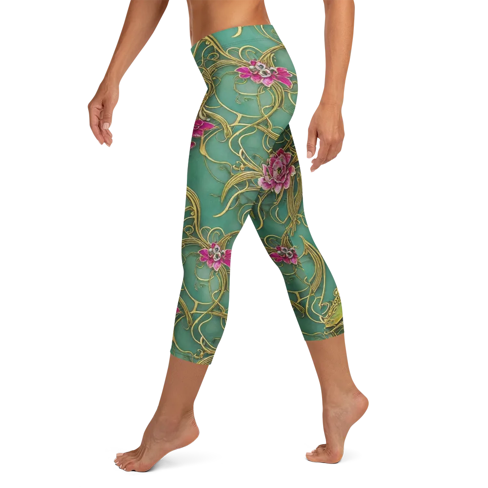 Verdigris Aviary on Capri Leggings — Left
