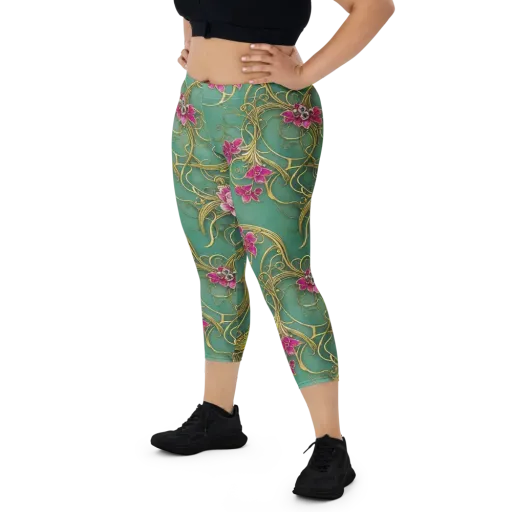 Verdigris Aviary on a Capri Leggings