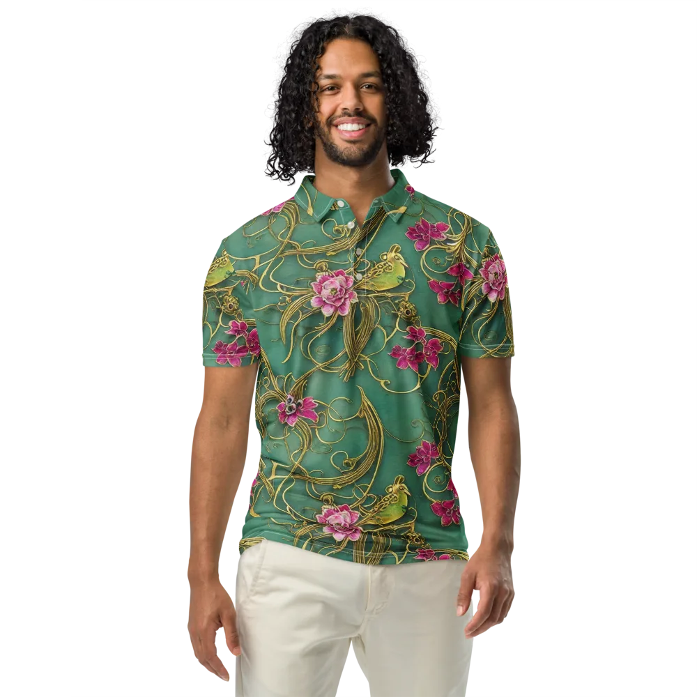 Verdigris Aviary on Men's Slim Fit Polo Shirt — Front