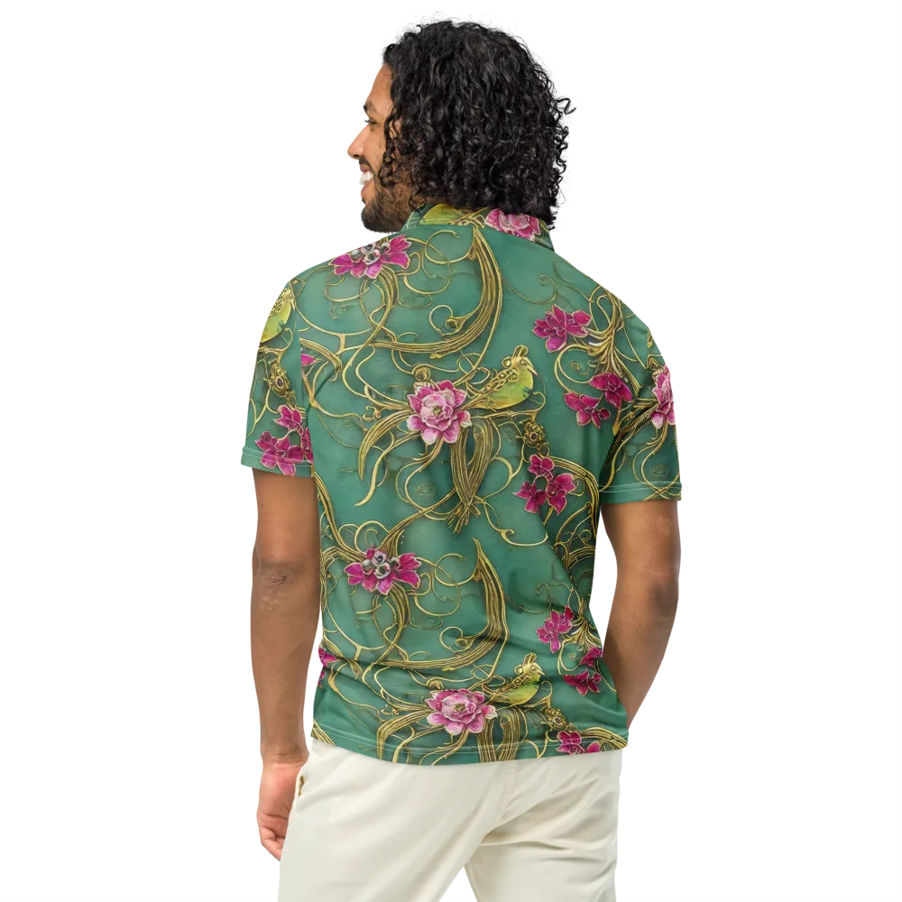 Verdigris Aviary on Men's Slim Fit Polo Shirt — Back