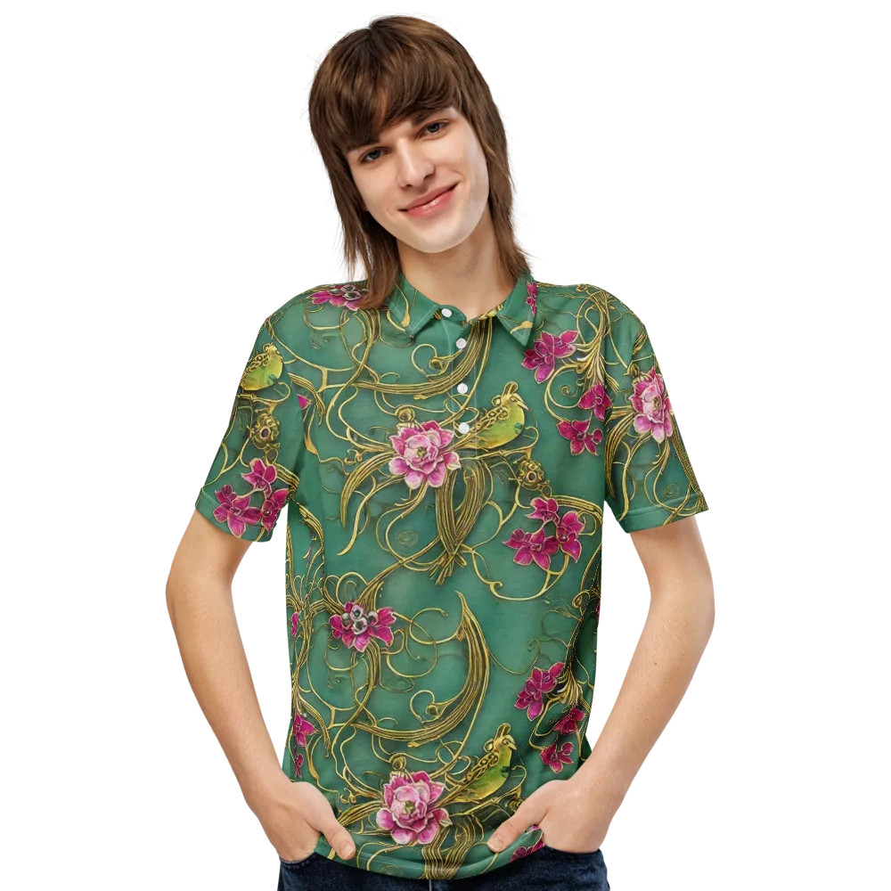 Verdigris Aviary on Men's Slim Fit Polo Shirt — Front