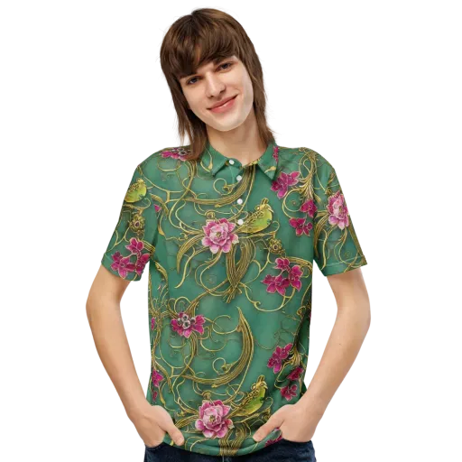 Verdigris Aviary on a Men's Slim Fit Polo Shirt