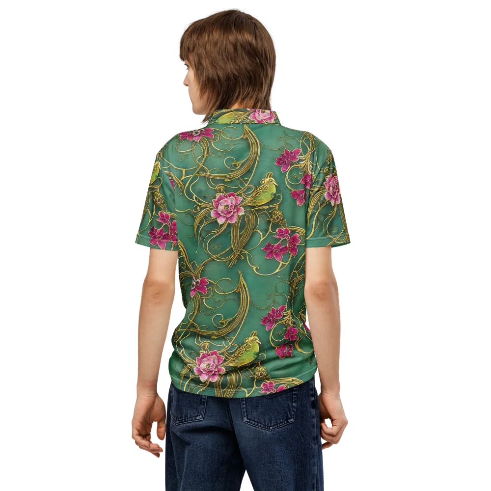 Verdigris Aviary on Men's Slim Fit Polo Shirt — Back