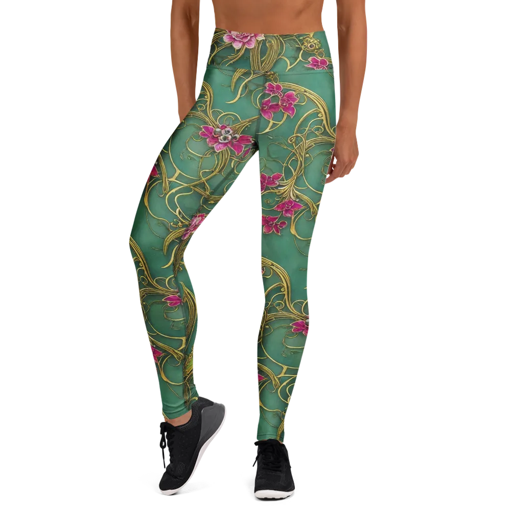 Verdigris Aviary on Yoga Leggings — Front