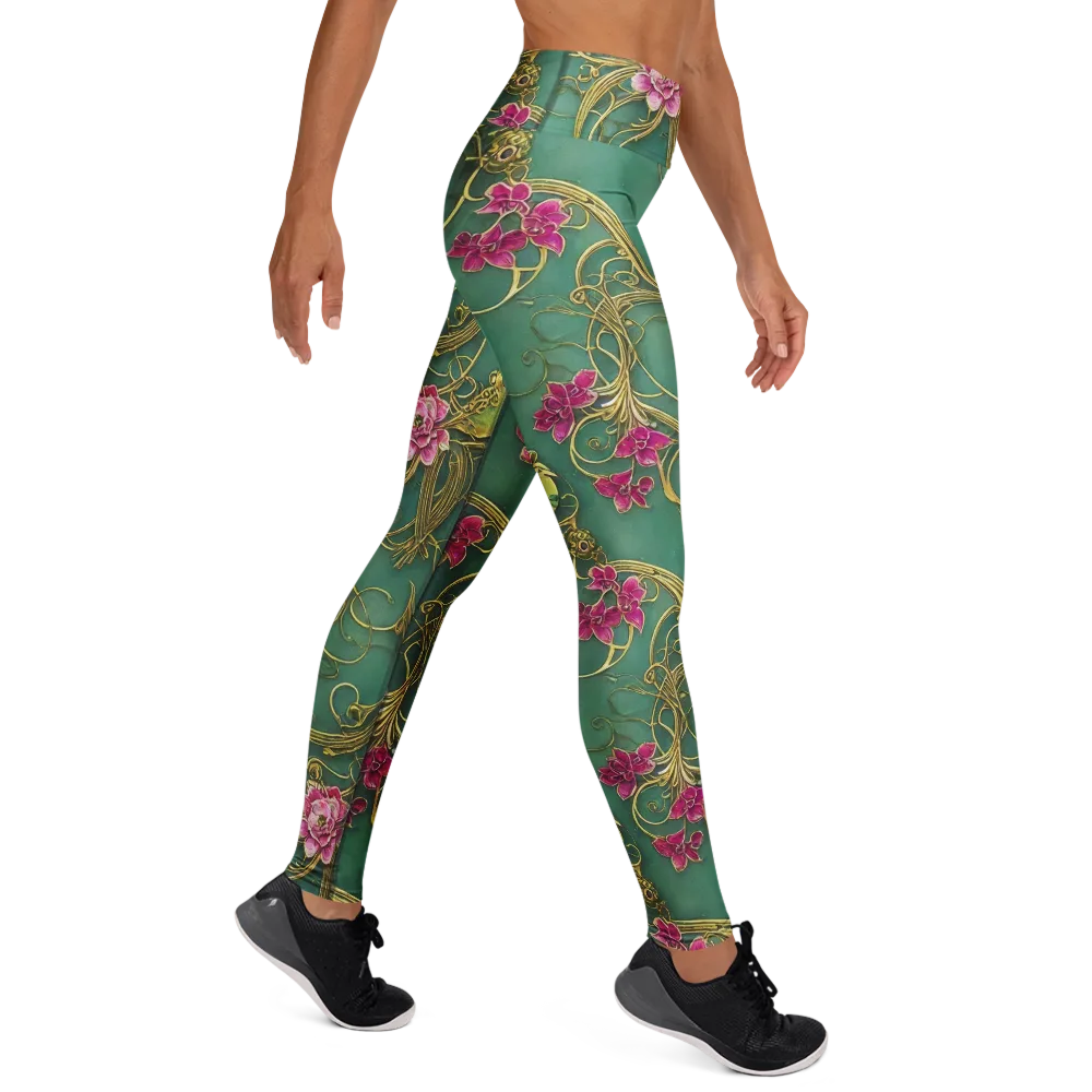 Verdigris Aviary on Yoga Leggings — Right