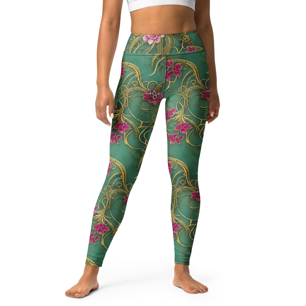 Verdigris Aviary on Yoga Leggings — Front