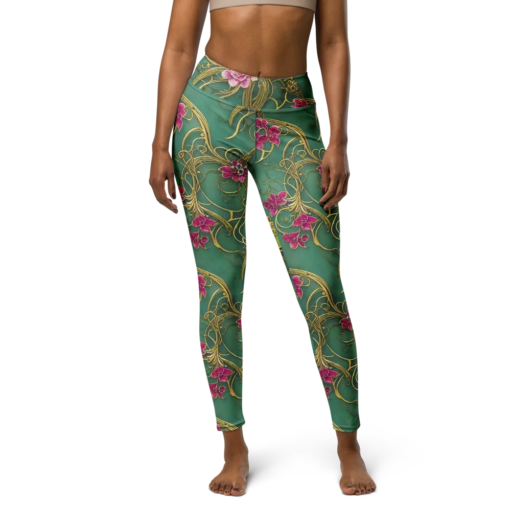 Verdigris Aviary on Yoga Leggings — Front