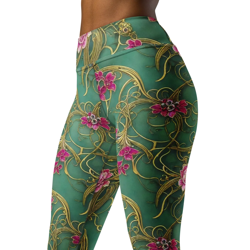 Verdigris Aviary on Yoga Leggings — Left Front