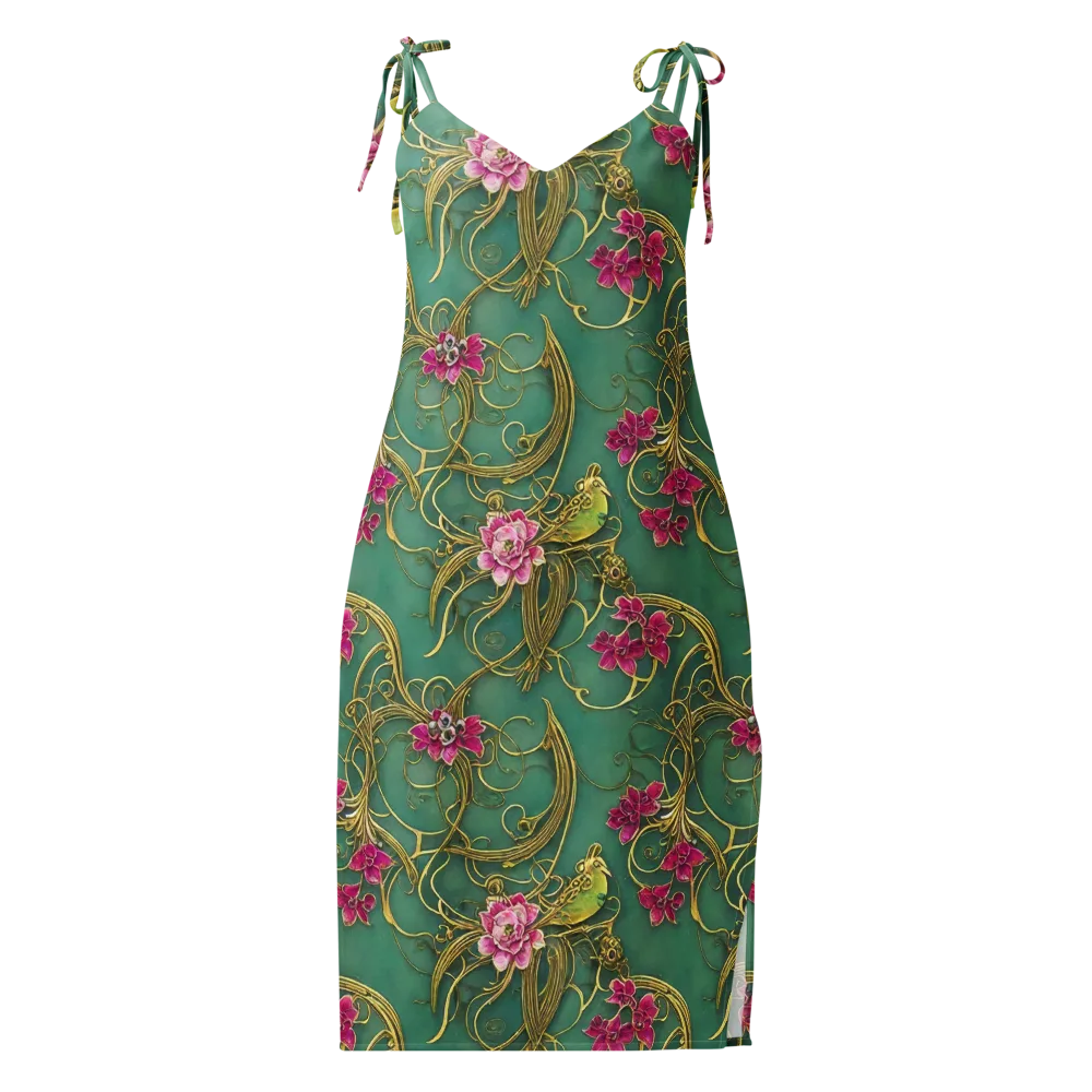 Verdigris Aviary on Slip Dress — Front