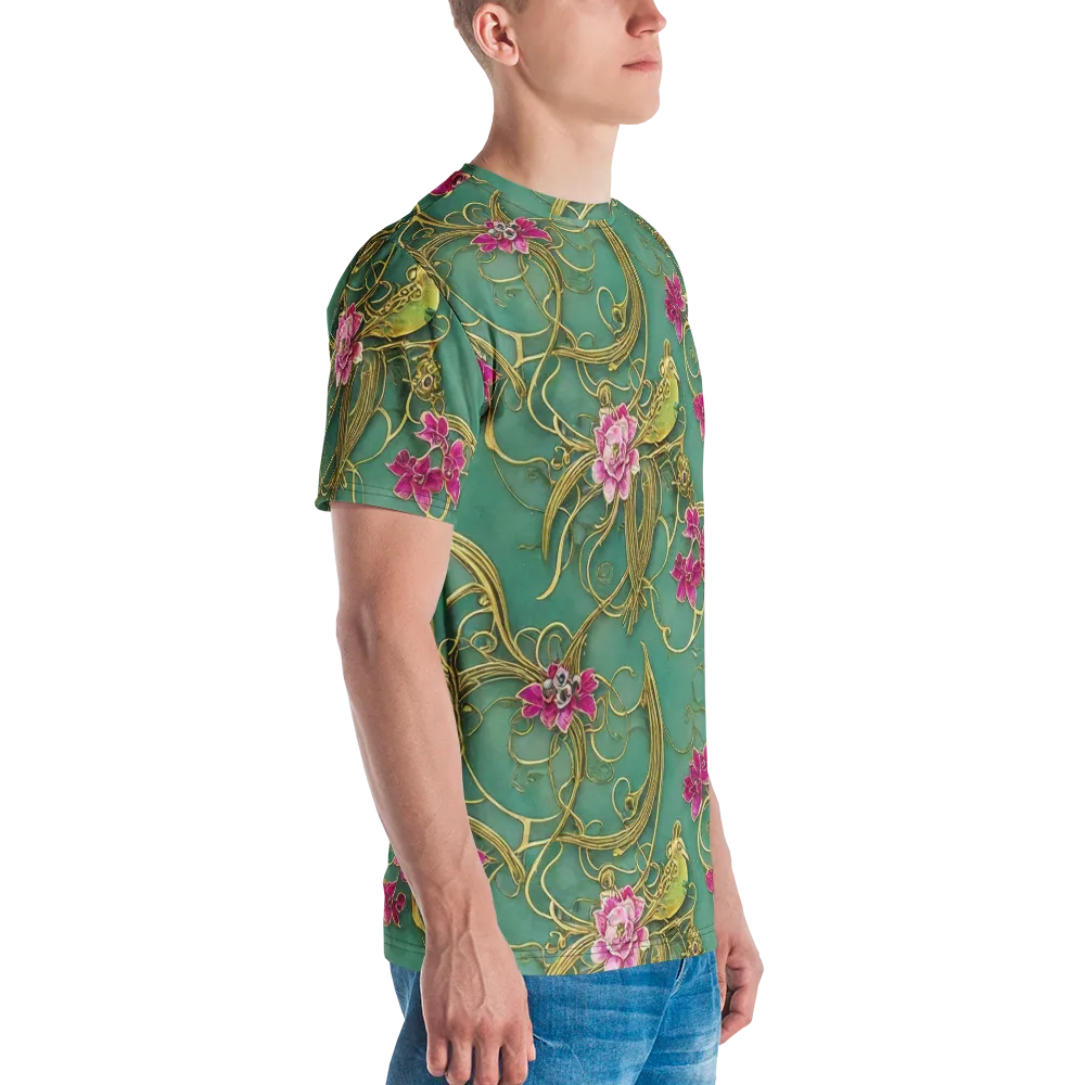 Verdigris Aviary on Men's Crew Neck T-Shirt — Right