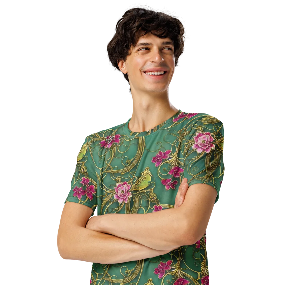Verdigris Aviary on Men's Crew Neck T-Shirt — Left Front