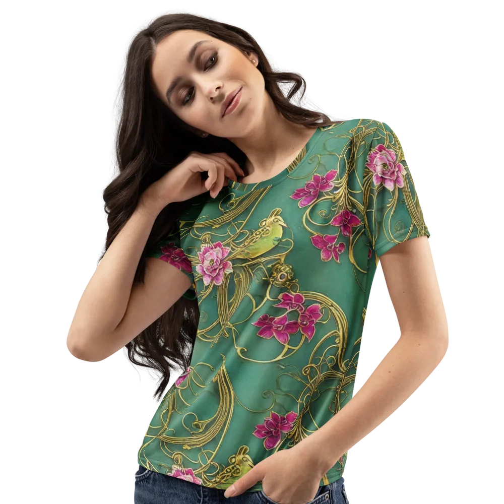 Verdigris Aviary on Women's Crew Neck T-Shirt — Left Front