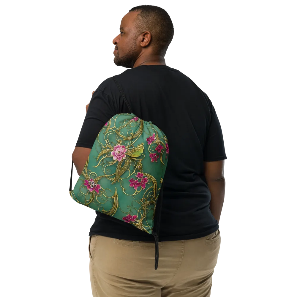 Verdigris Aviary on Drawstring Bag — Front