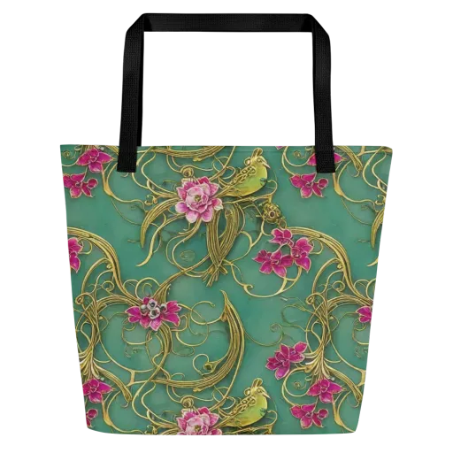 Verdigris Aviary on a Large Tote Bag W/ Pocket