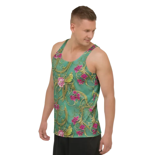 Verdigris Aviary on a Men's Tank Top