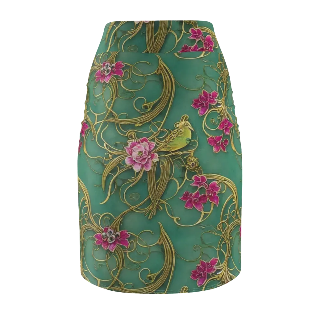 Verdigris Aviary on Pencil Skirt — Back
