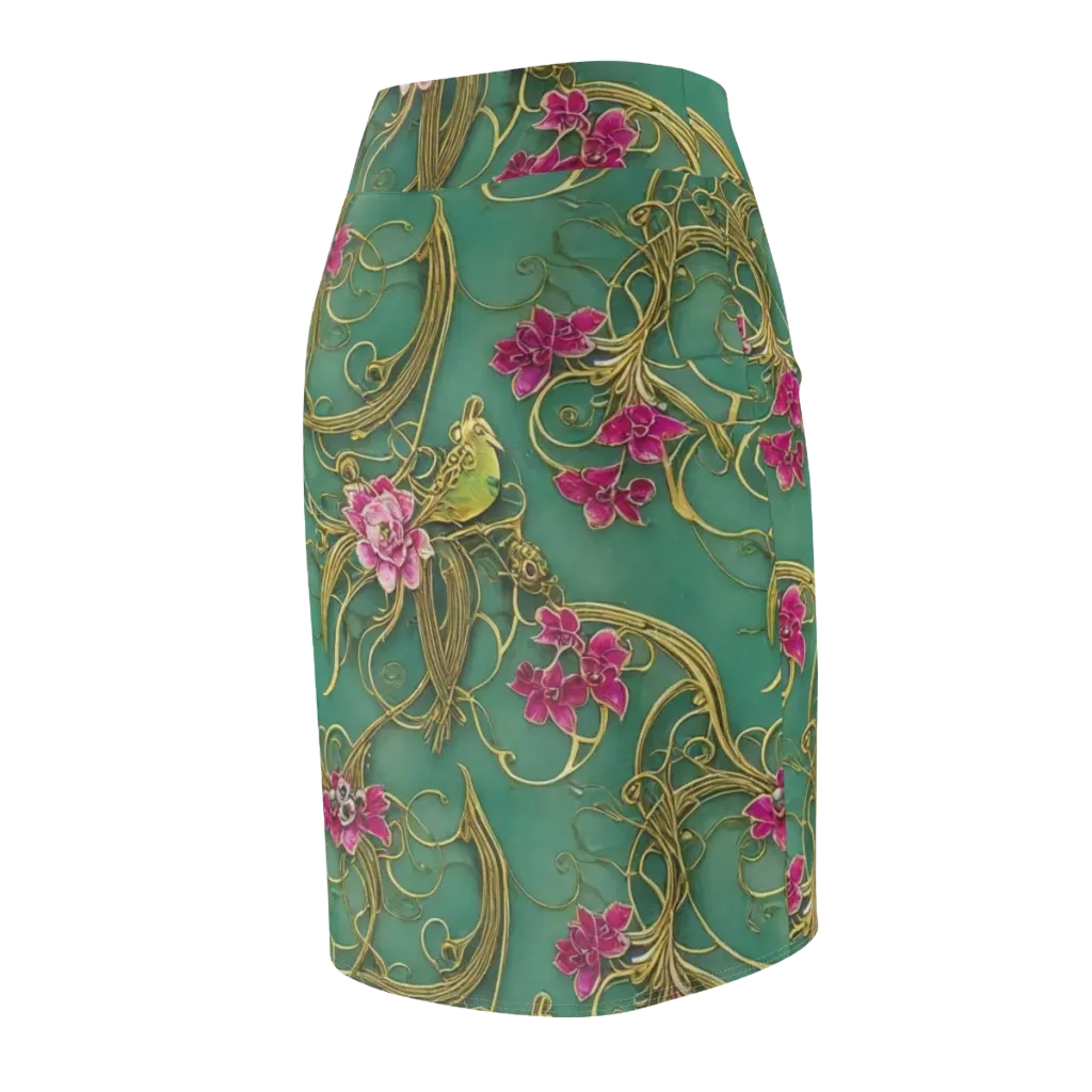 Verdigris Aviary on Pencil Skirt — Back Side