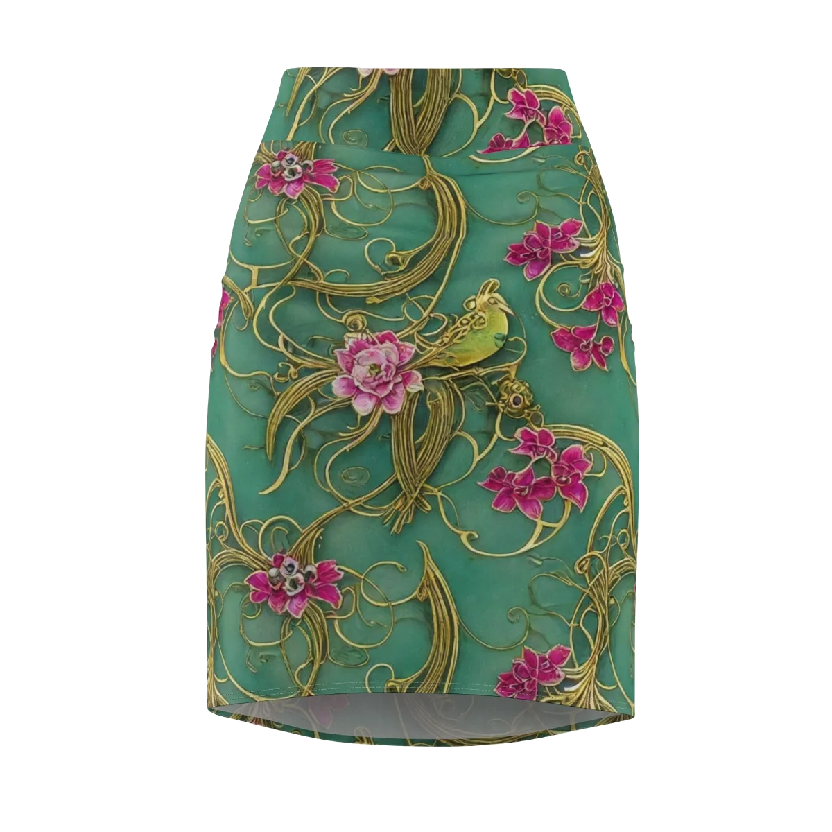 Verdigris Aviary on Pencil Skirt — Front