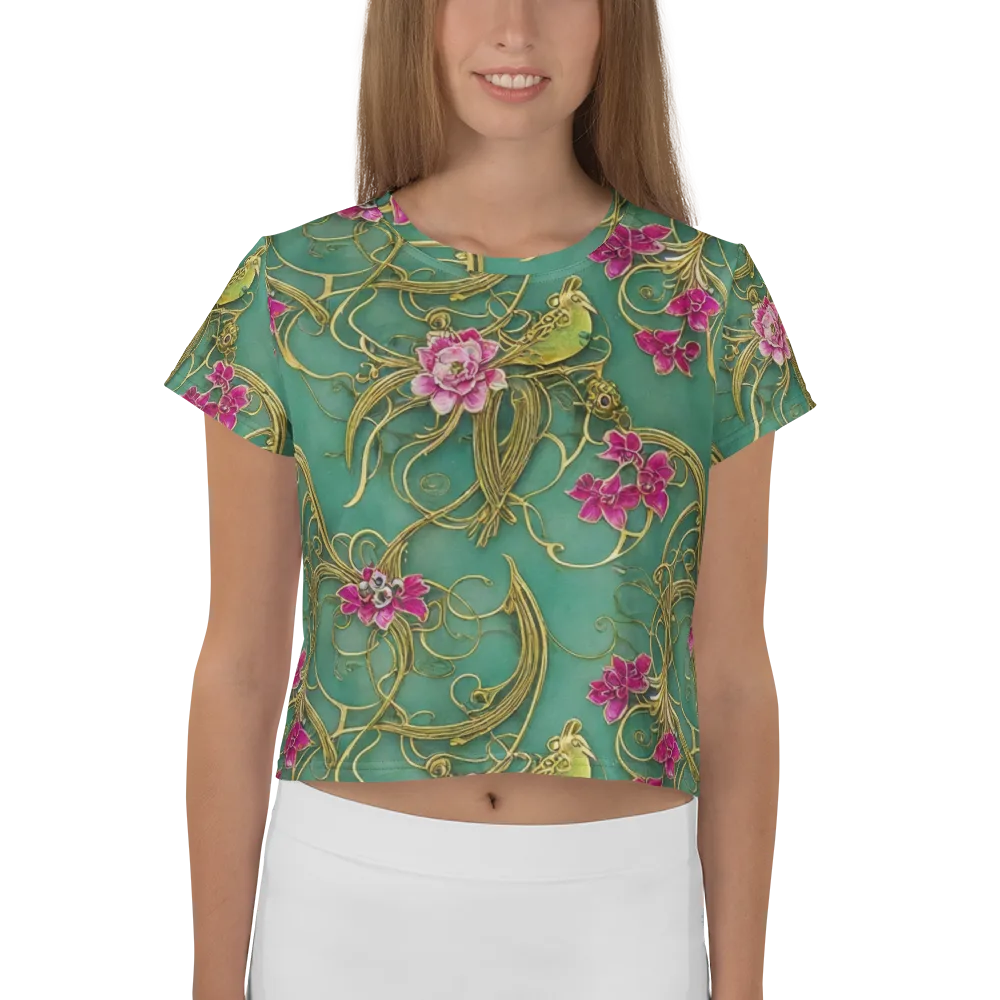 Verdigris Aviary on Crop Tee — Front