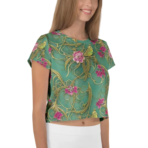 Verdigris Aviary on a Crop Tee