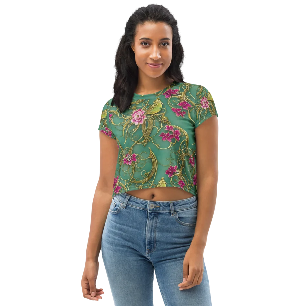Verdigris Aviary on Crop Tee — Front
