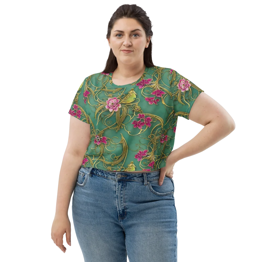 Verdigris Aviary on Crop Tee — Front