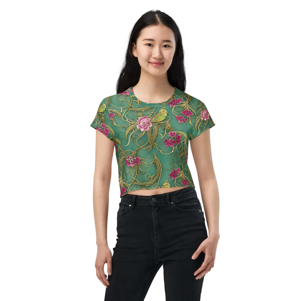 Verdigris Aviary on Crop Tee — Front