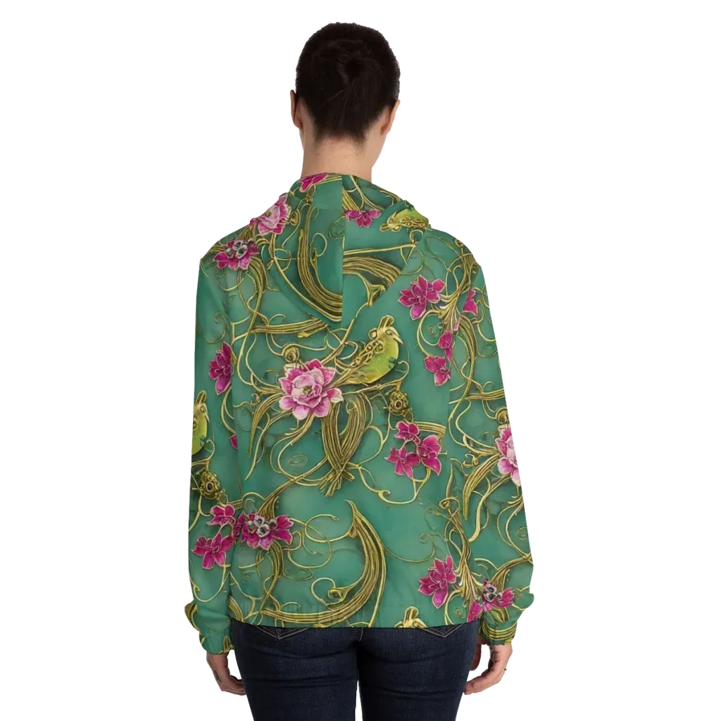 Verdigris Aviary on Women's Full-Zip Hoodie — Back On Person