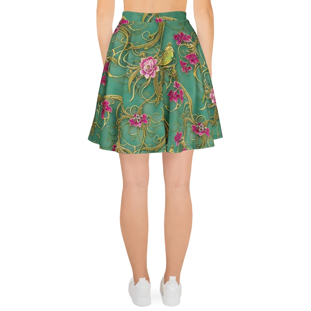 Verdigris Aviary on Skater Skirt — Back