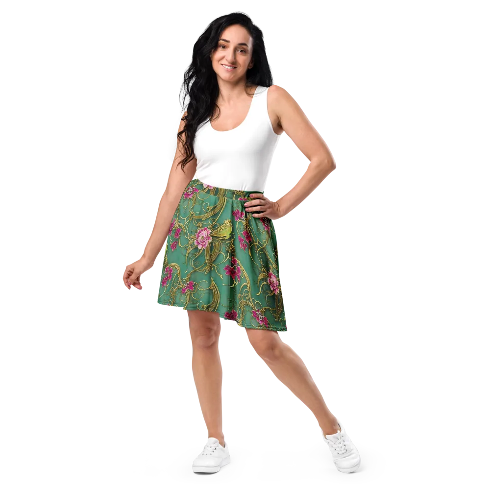 Verdigris Aviary on Skater Skirt — Front