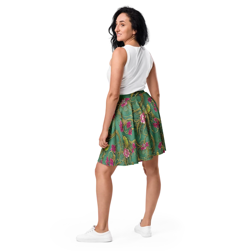 Verdigris Aviary on Skater Skirt — Back