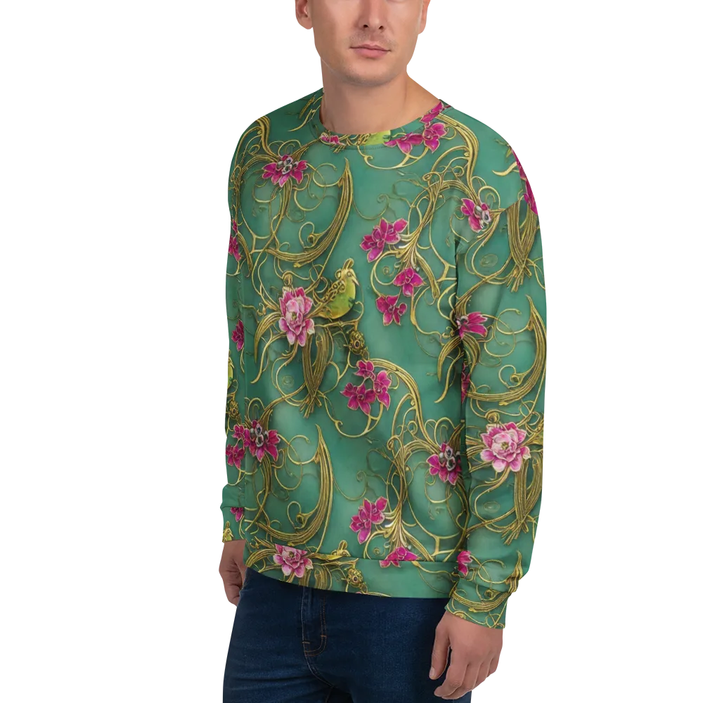 Verdigris Aviary on Sweatshirt — Left Front