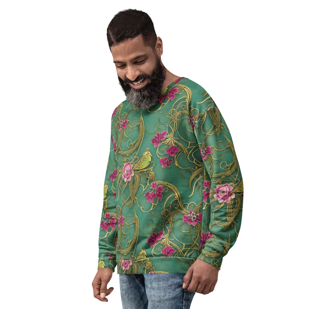 Verdigris Aviary on Sweatshirt — Left Front