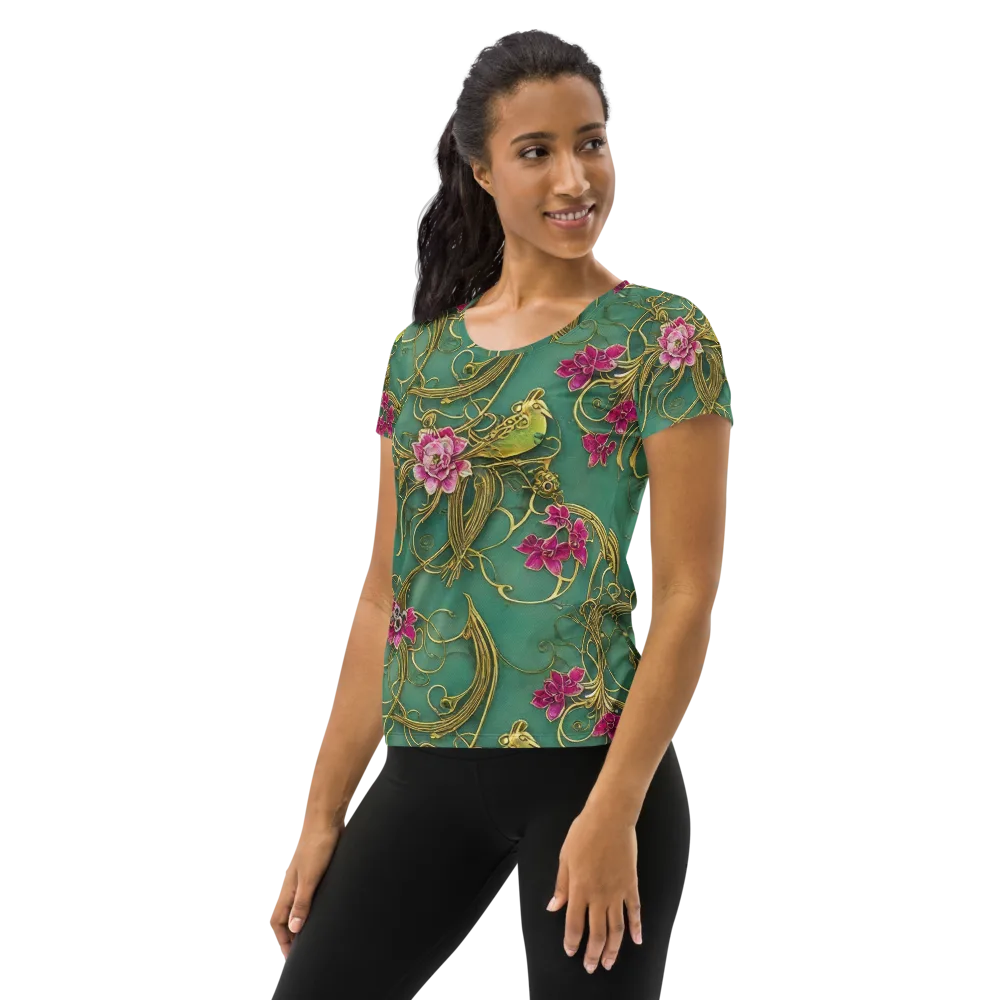 Verdigris Aviary on Women's Athletic T-Shirt — Left