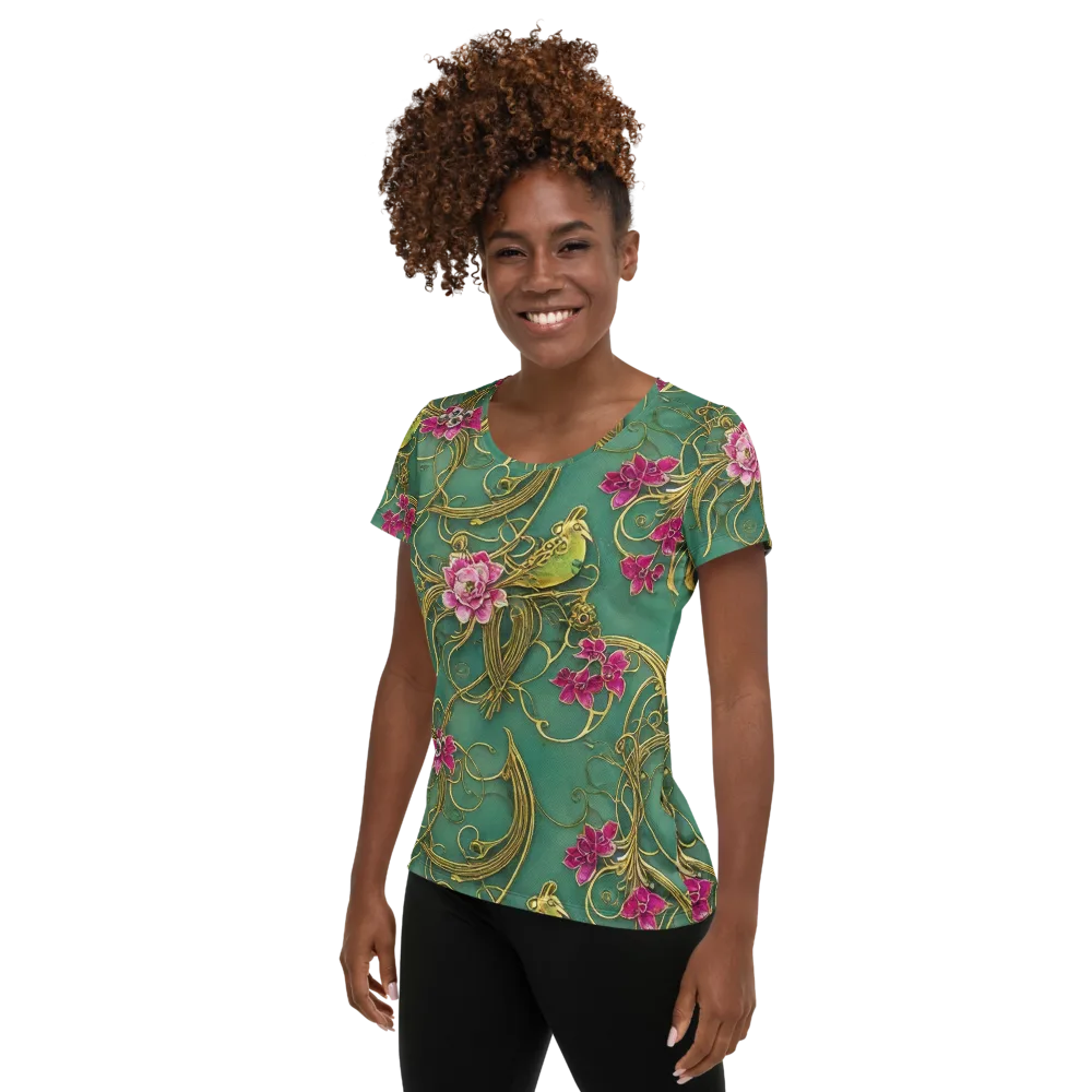 Verdigris Aviary on Women's Athletic T-Shirt — Left