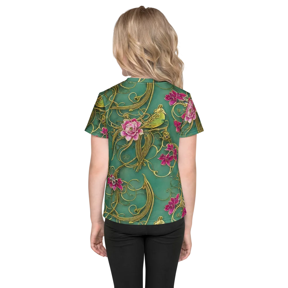 Verdigris Aviary on Kids Crew Neck T-Shirt — Back