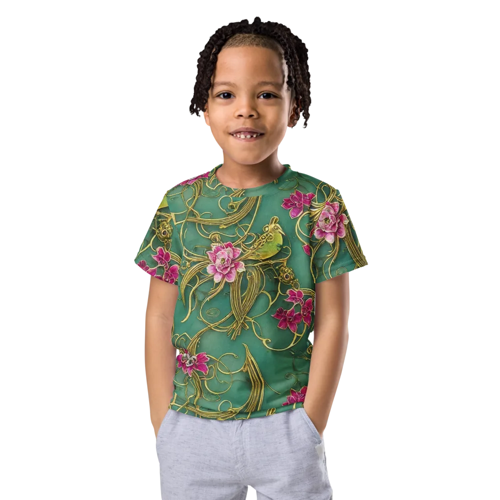 Verdigris Aviary on Kids Crew Neck T-Shirt — Front