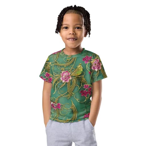 Verdigris Aviary on a Kids Crew Neck T-Shirt