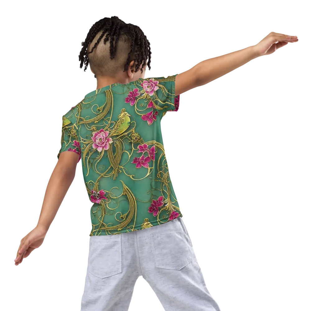Verdigris Aviary on Kids Crew Neck T-Shirt — Back