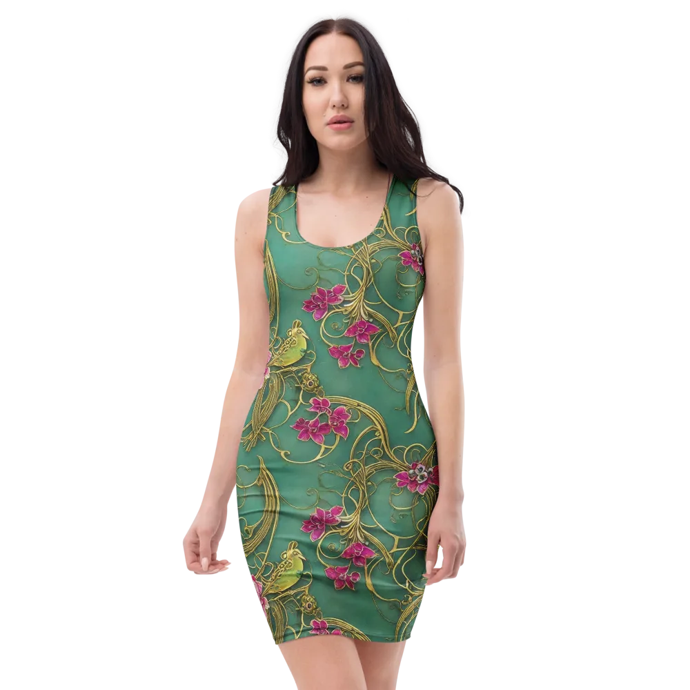 Verdigris Aviary on Bodycon Dress — Front