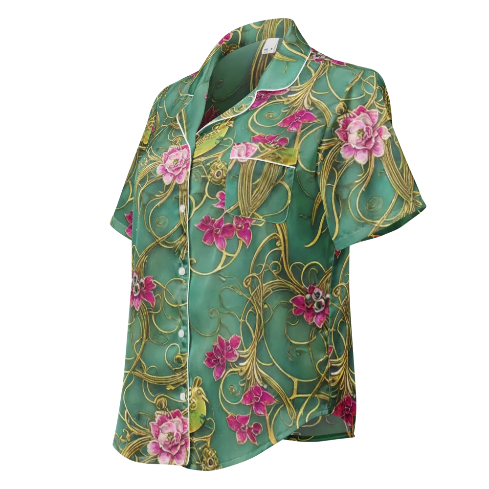 Verdigris Aviary on Women's Short Sleeve Pajama Top — Left Front