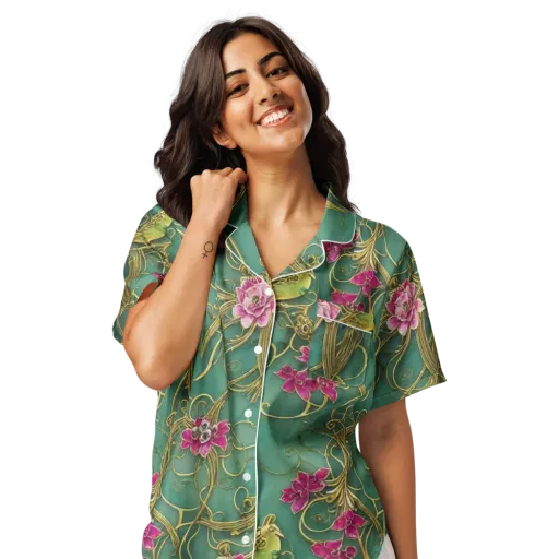 Verdigris Aviary on a Women's Short Sleeve Pajama Top