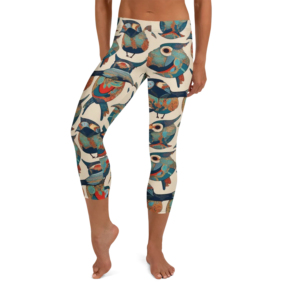 Ornithic Tapestry on Capri Leggings — Front