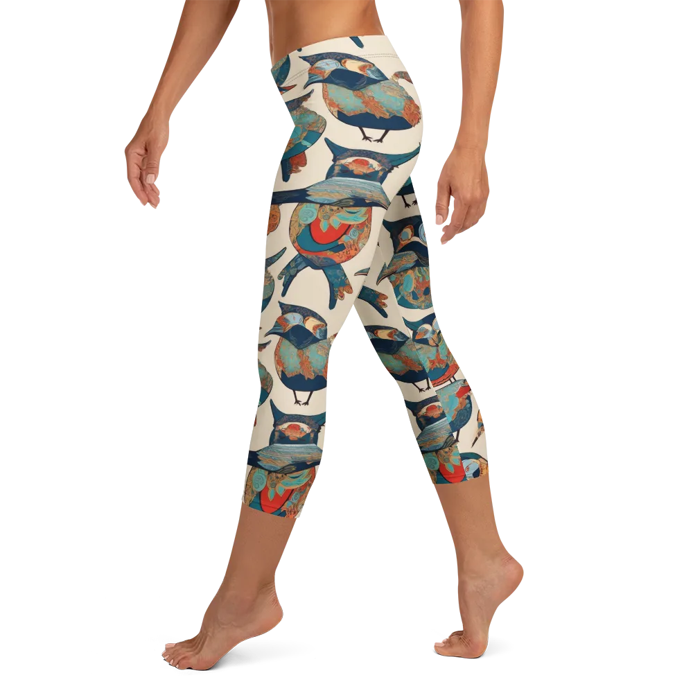 Ornithic Tapestry on Capri Leggings — Left