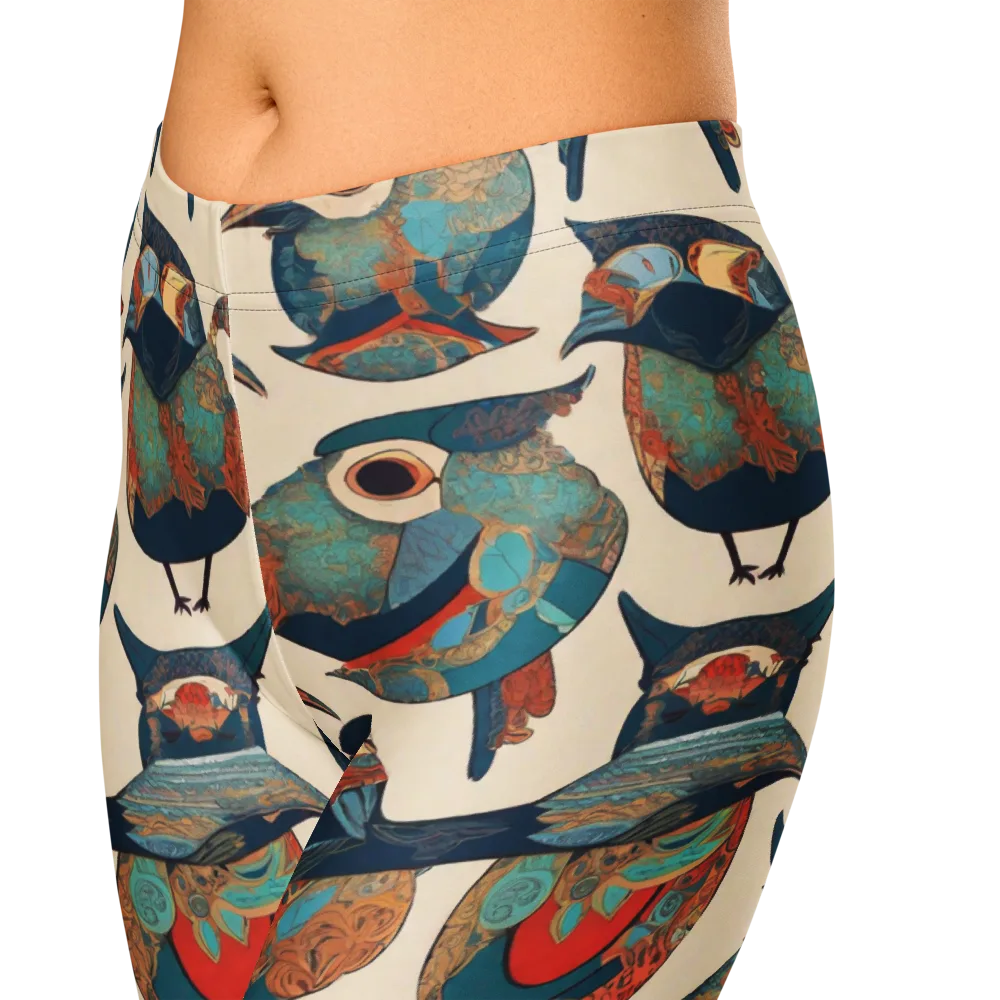 Ornithic Tapestry on Capri Leggings — Zoomed-in