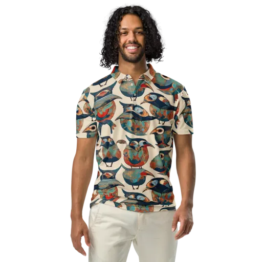 Ornithic Tapestry on a Men's Slim Fit Polo Shirt
