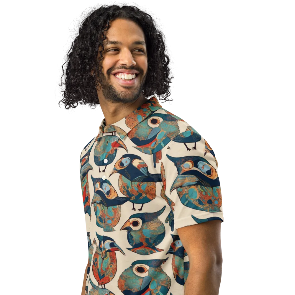 Ornithic Tapestry on Men's Slim Fit Polo Shirt — Left Front