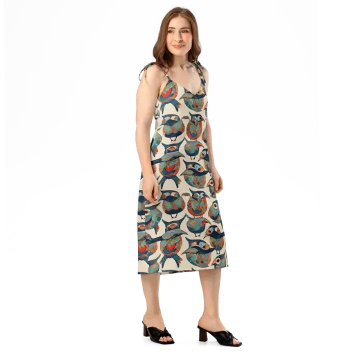 Ornithic Tapestry on a Slip Dress