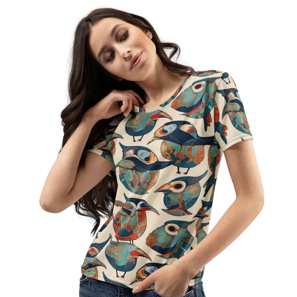 Ornithic Tapestry on Women's Crew Neck T-Shirt — Left Front